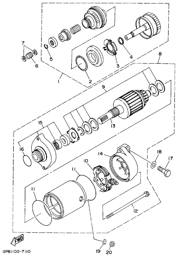 Yamaha F1G1 STARTING MOTOR parts diagram